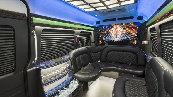 Interior of Charter Bus Company Lee's Summit's Sprinter Limo in Lee's Summit